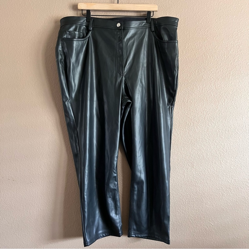 Halogen Black Straight Leg Faux Leather Pants Size 20W